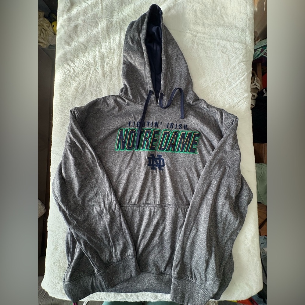 Champion Gray Hoodie with Green and Blue Accents